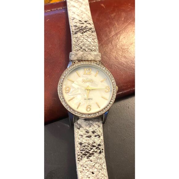 XOXO by  Silver Tone and Rhinestone Quartz Watch with Snakeskin Look Band - Picture 1 of 3